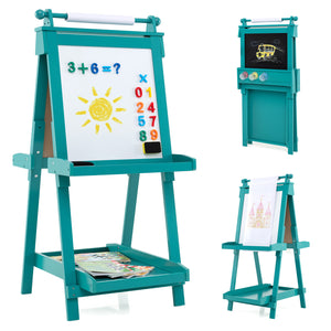 3-in-1 Double-sided Art Easel with Chalkboard & Magnetic Whiteboard