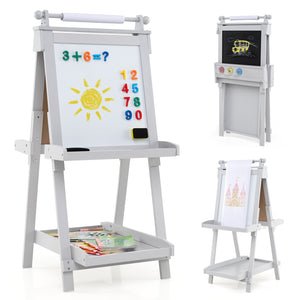 3-in-1 Double-sided Art Easel with Chalkboard & Magnetic Whiteboard