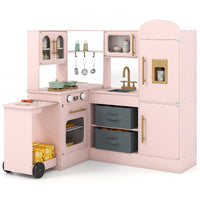 Interactive Wooden Playset with Retractable Countertop for Ages 3+