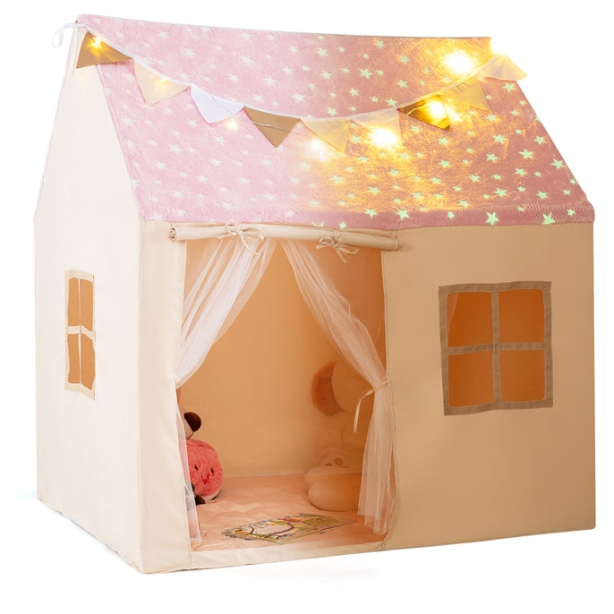 Kids Play Tent Large Toddler Playhouse Gift w/Star Lights & Padded Mat