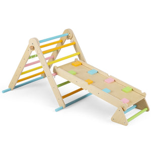 3-in-1 Pikler Triangle Climbing Set with Dual-Side Ramp and Adjustable Climbing Triangle