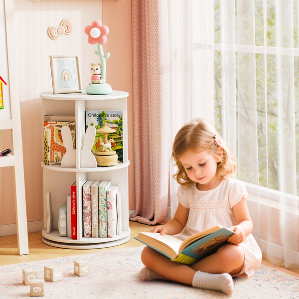 Cute 2-tier Kids Bookcase with Bunny/ Bear Bookends & 8 Compartments