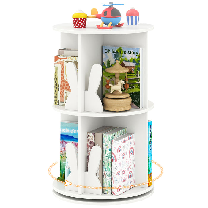 Cute 2-tier Kids Bookcase with Bunny/ Bear Bookends & 8 Compartments