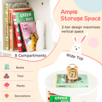 Cute 2-tier Kids Bookcase with Bunny/ Bear Bookends & 8 Compartments