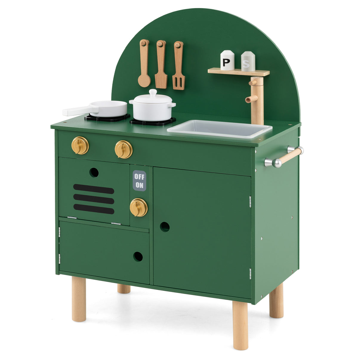 Play Kitchen for Kids, Wooden Kitchen Playset with Stoves, Faucet, Sink, Microwave & Oven