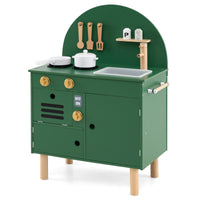 Play Kitchen for Kids, Wooden Kitchen Playset with Stoves, Faucet, Sink, Microwave & Oven