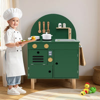Play Kitchen for Kids, Wooden Kitchen Playset with Stoves, Faucet, Sink, Microwave & Oven