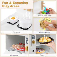 Play Kitchen for Kids, Wooden Kitchen Playset with Stoves, Faucet, Sink, Microwave & Oven