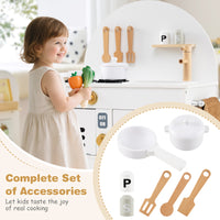 Play Kitchen for Kids, Wooden Kitchen Playset with Stoves, Faucet, Sink, Microwave & Oven