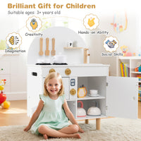 Play Kitchen for Kids, Wooden Kitchen Playset with Stoves, Faucet, Sink, Microwave & Oven