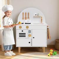 Play Kitchen for Kids, Wooden Kitchen Playset with Stoves, Faucet, Sink, Microwave & Oven