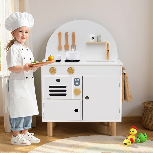 Play Kitchen for Kids, Wooden Kitchen Playset with Stoves, Faucet, Sink, Microwave & Oven