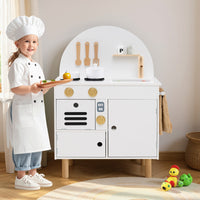 Play Kitchen for Kids, Wooden Kitchen Playset with Stoves, Faucet, Sink, Microwave & Oven