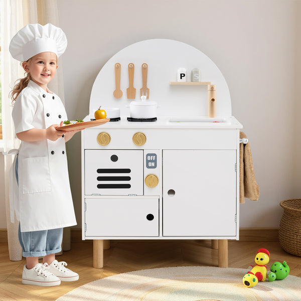 Play Kitchen for Kids, Wooden Kitchen Playset with Stoves, Faucet, Sink, Microwave & Oven