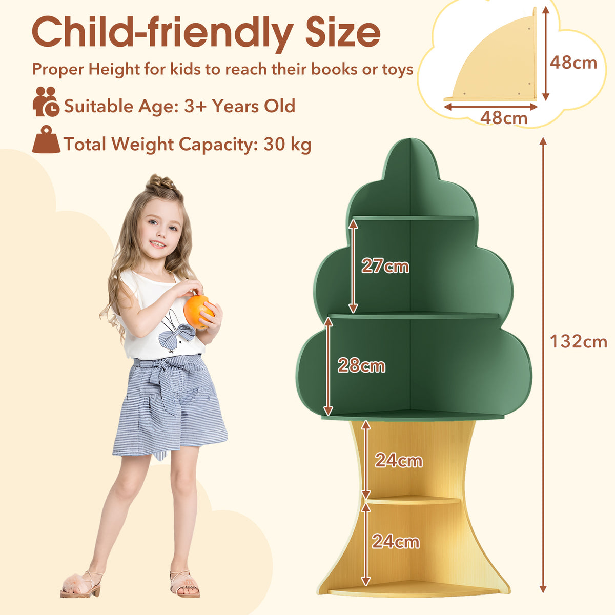 Tree Bookshelf for Kids, 5-Tier Children Book Display Rack with Anti-toppling System