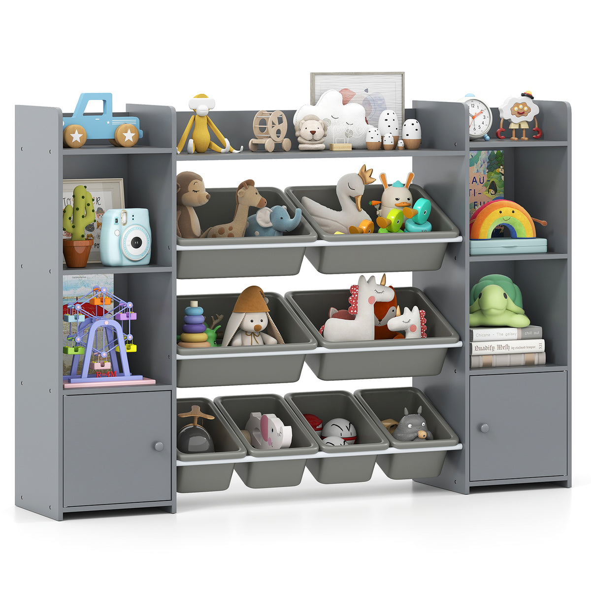 Kids Toy Storage Organizer Shelf, 4-Tier Large Storage Cabinet with 6 Cubbies & 8 Removable Bins