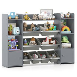 Kids Toy Storage Organizer Shelf, 4-Tier Large Storage Cabinet with 6 Cubbies & 8 Removable Bins