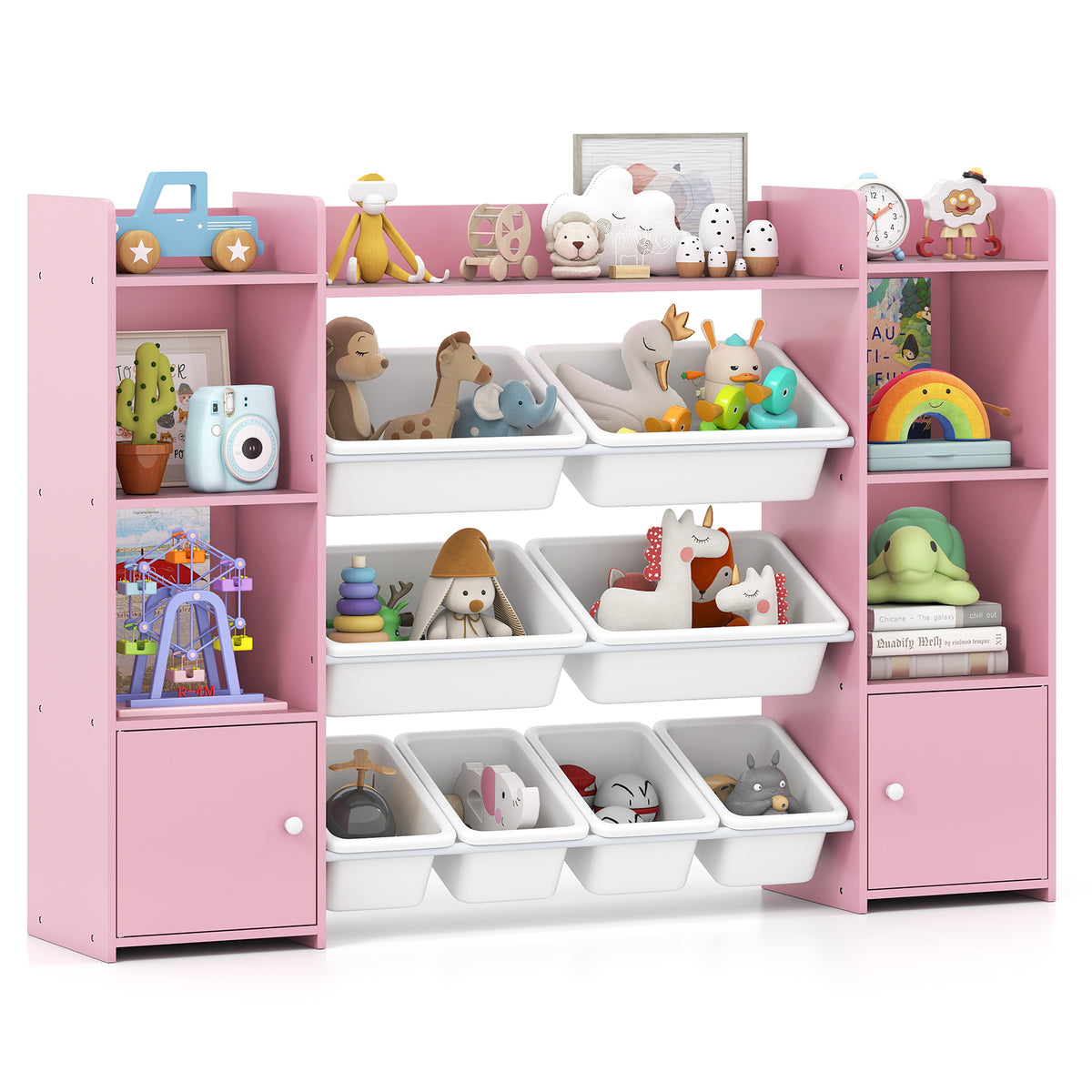 Kids Toy Storage Organizer Shelf, 4-Tier Large Storage Cabinet with 6 Cubbies & 8 Removable Bins