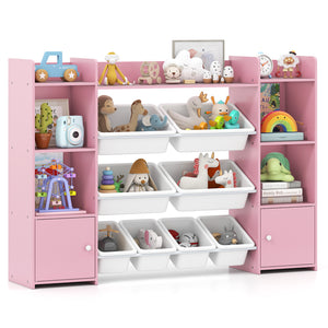 Kids Toy Storage Organizer Shelf, 4-Tier Large Storage Cabinet with 6 Cubbies & 8 Removable Bins