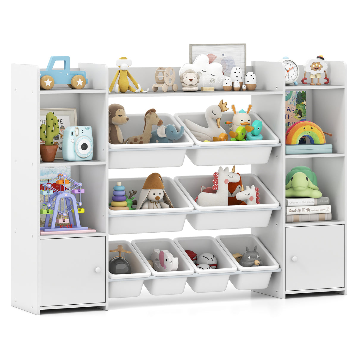 Kids Toy Storage Organizer Shelf, 4-Tier Large Storage Cabinet with 6 Cubbies & 8 Removable Bins
