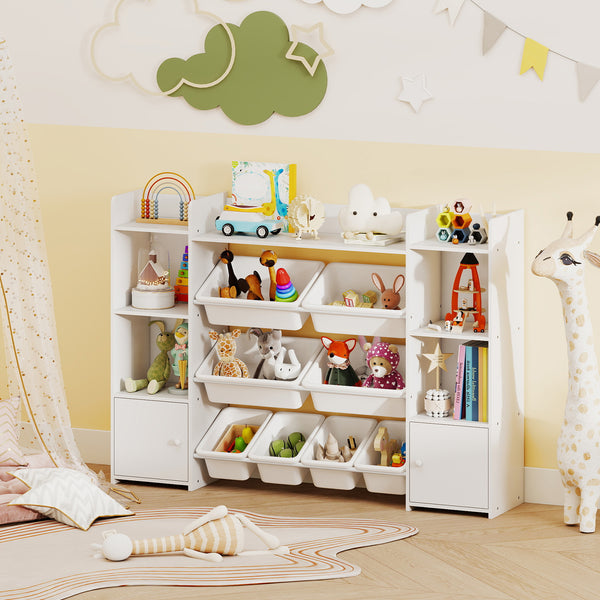 Kids Toy Storage Organizer Shelf, 4-Tier Large Storage Cabinet with 6 Cubbies & 8 Removable Bins