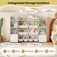 Kids Toy Storage Organizer Shelf, 4-Tier Large Storage Cabinet with 6 Cubbies & 8 Removable Bins