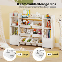 Kids Toy Storage Organizer Shelf, 4-Tier Large Storage Cabinet with 6 Cubbies & 8 Removable Bins