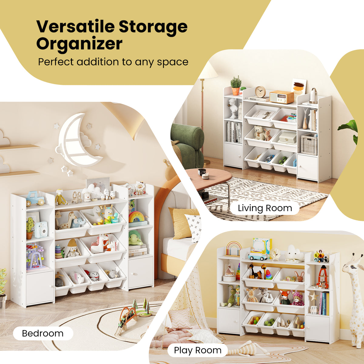 Kids Toy Storage Organizer Shelf, 4-Tier Large Storage Cabinet with 6 Cubbies & 8 Removable Bins