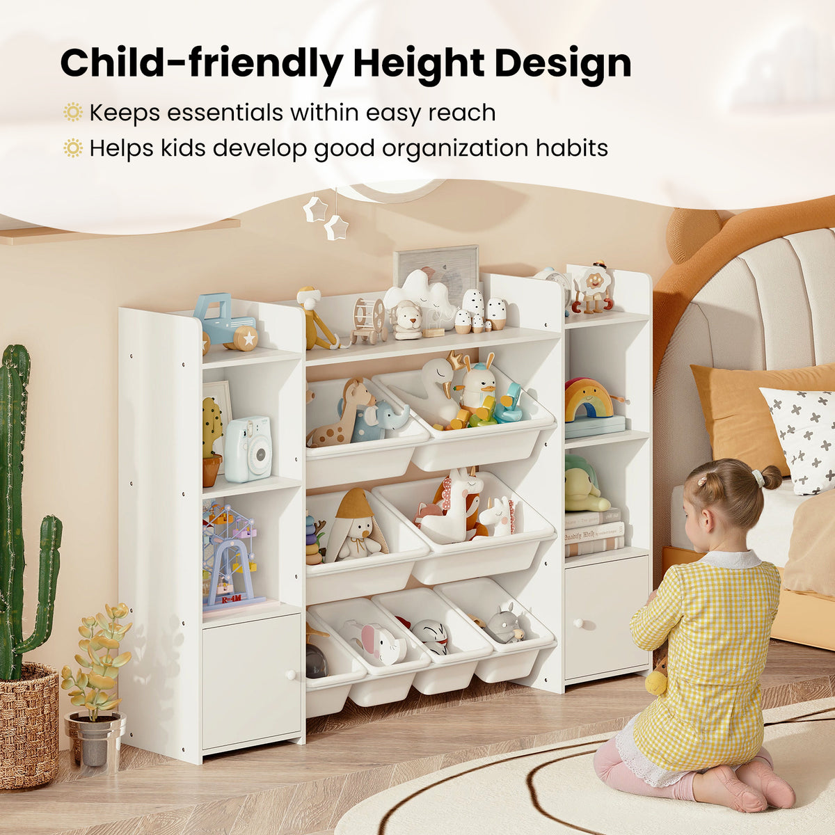 Kids Toy Storage Organizer Shelf, 4-Tier Large Storage Cabinet with 6 Cubbies & 8 Removable Bins