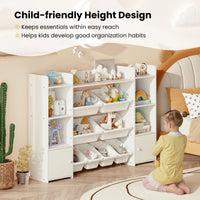 Kids Toy Storage Organizer Shelf, 4-Tier Large Storage Cabinet with 6 Cubbies & 8 Removable Bins