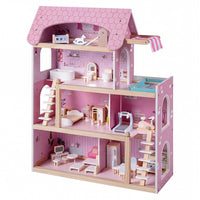 Wooden Dollhouse, 4-Story Kids DIY Pretend Playhouse