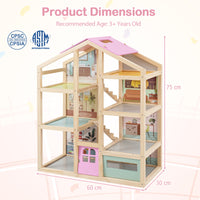 Wooden Dollhouse for Kids, Modern Family Pretend Playhouse w/Furniture Pieces & Figures