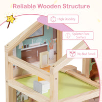 Wooden Dollhouse for Kids, Modern Family Pretend Playhouse w/Furniture Pieces & Figures