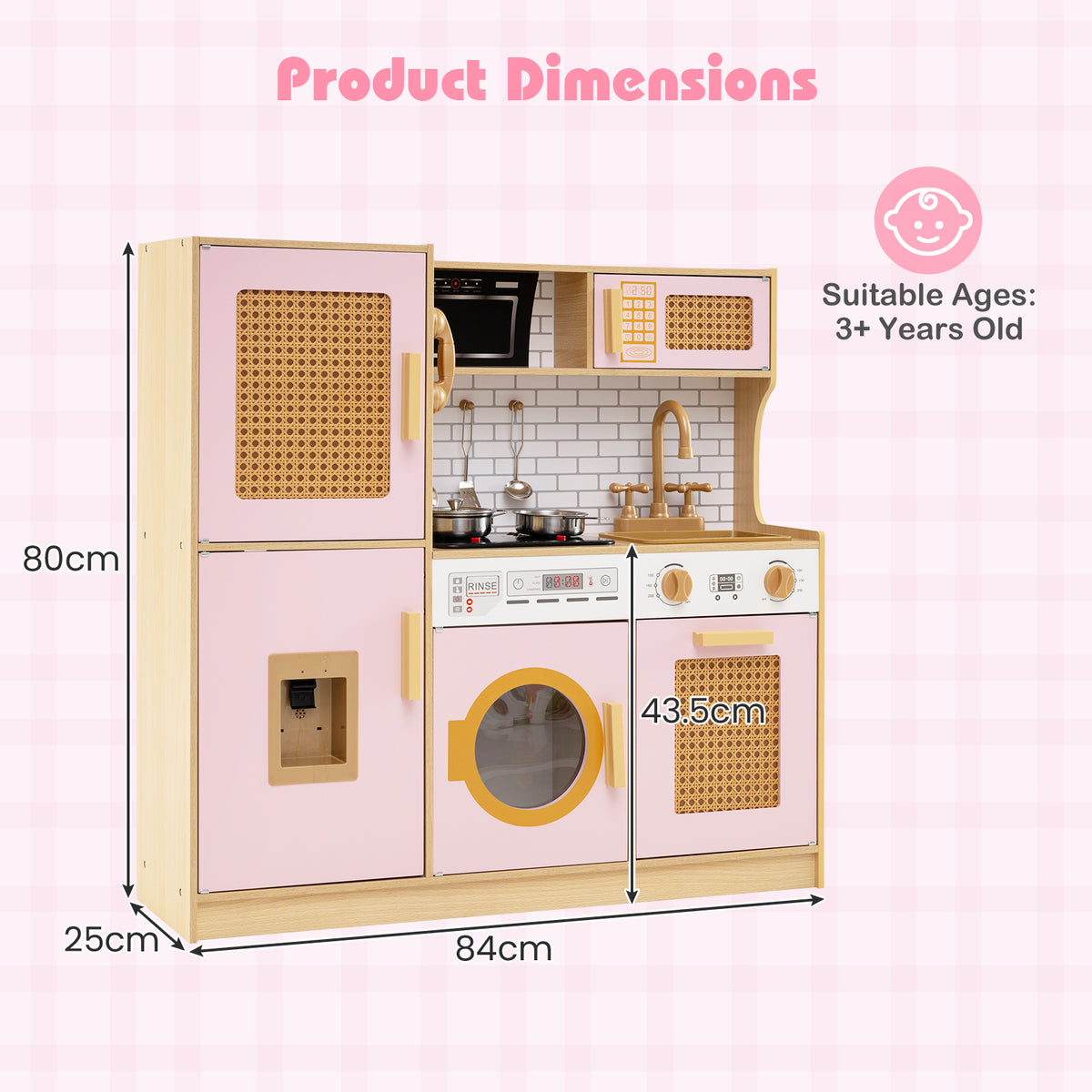 Wooden Kids Kitchen Playset, Pretend Play Kitchen w/ Real Sounds Lights