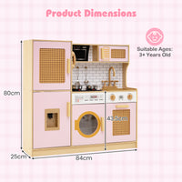 Wooden Kids Kitchen Playset, Pretend Play Kitchen w/ Real Sounds Lights