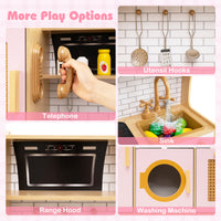 Wooden Kids Kitchen Playset, Pretend Play Kitchen w/ Real Sounds Lights