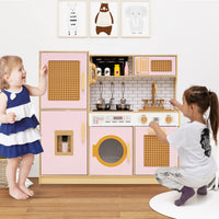 Wooden Kids Kitchen Playset, Pretend Play Kitchen w/ Real Sounds Lights