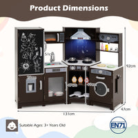 Corner Wooden Play Kitchen with Lights & Sounds, Large Pretend Play Kitchen Set with Blackboard