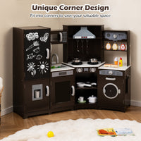Corner Wooden Play Kitchen with Lights & Sounds, Large Pretend Play Kitchen Set with Blackboard