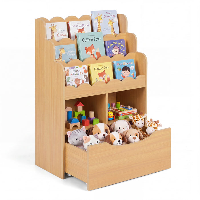 Toy Storage Organizer w/Shelves & Rolling Drawer, Toddler Book Storage Chest
