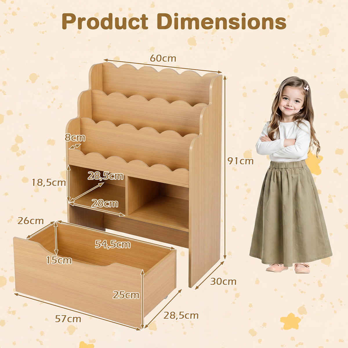 Toy Storage Organizer w/Shelves & Rolling Drawer, Toddler Book Storage Chest