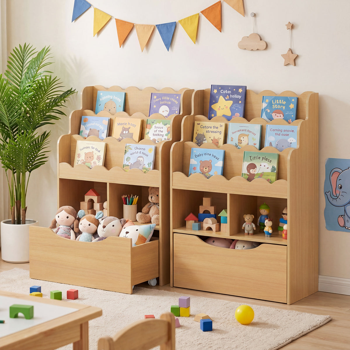 Toy Storage Organizer w/Shelves & Rolling Drawer, Toddler Book Storage Chest