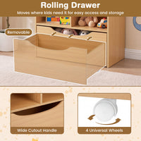 Toy Storage Organizer w/Shelves & Rolling Drawer, Toddler Book Storage Chest