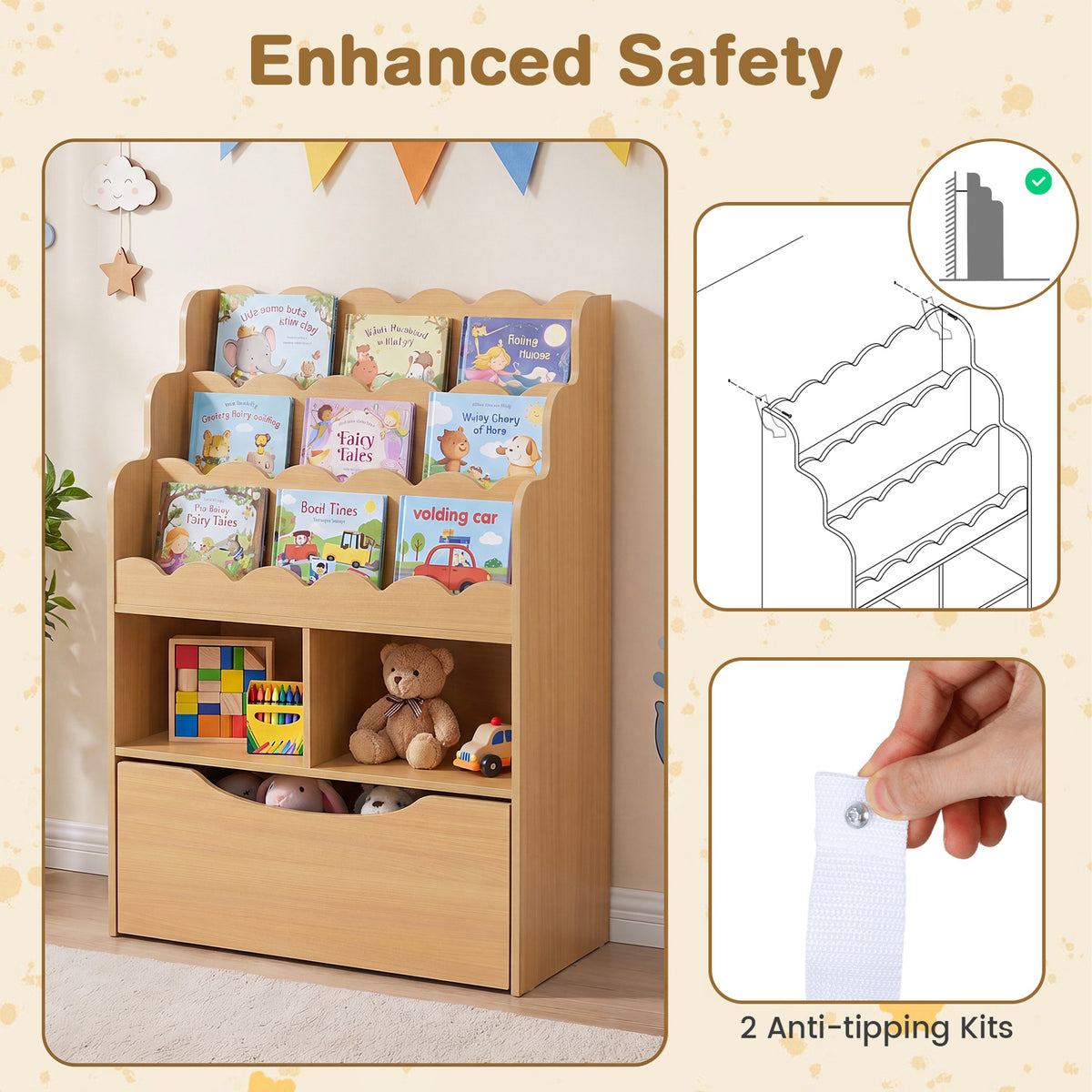 Toy Storage Organizer w/Shelves & Rolling Drawer, Toddler Book Storage Chest