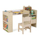 Kids Art Table & Chair Set, Toddler Painting Desk w/Detachable Paper Roll Holder & Cubby Cabinet