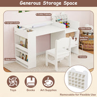 Kids Art Table & Chair Set, Toddler Painting Desk w/Detachable Paper Roll Holder & Cubby Cabinet