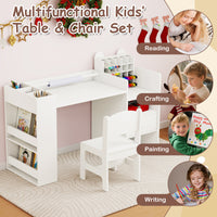 Kids Art Table & Chair Set, Toddler Painting Desk w/Detachable Paper Roll Holder & Cubby Cabinet