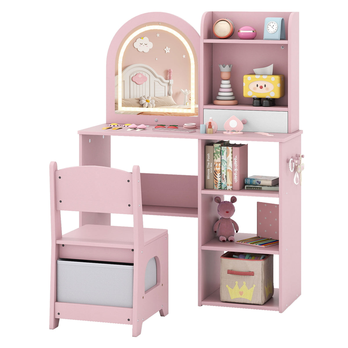 Kids Vanity Set, Princess Girls Makeup Vanity Desk with Chair