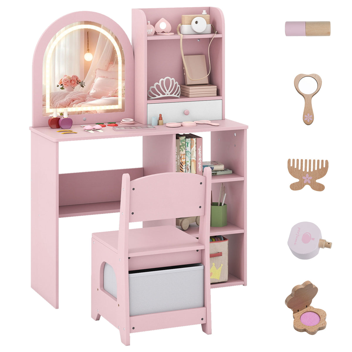 Kids Vanity Set, Princess Girls Makeup Vanity Desk with Chair