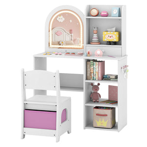 Kids Vanity Set, Princess Girls Makeup Vanity Desk with Chair